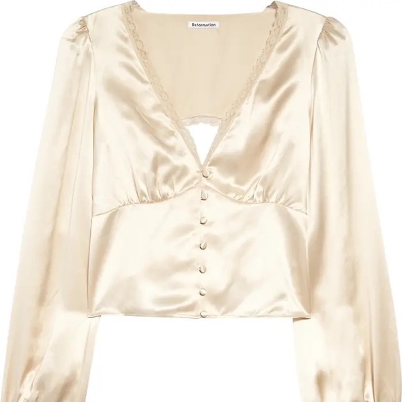 NWT Reformation Rosen Ruffle Silk Blouse - Ivory - Picture 5 of 6